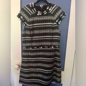 Kate Spade w/out tags Women’s knee length dress “Chanel” woven green/black EUC